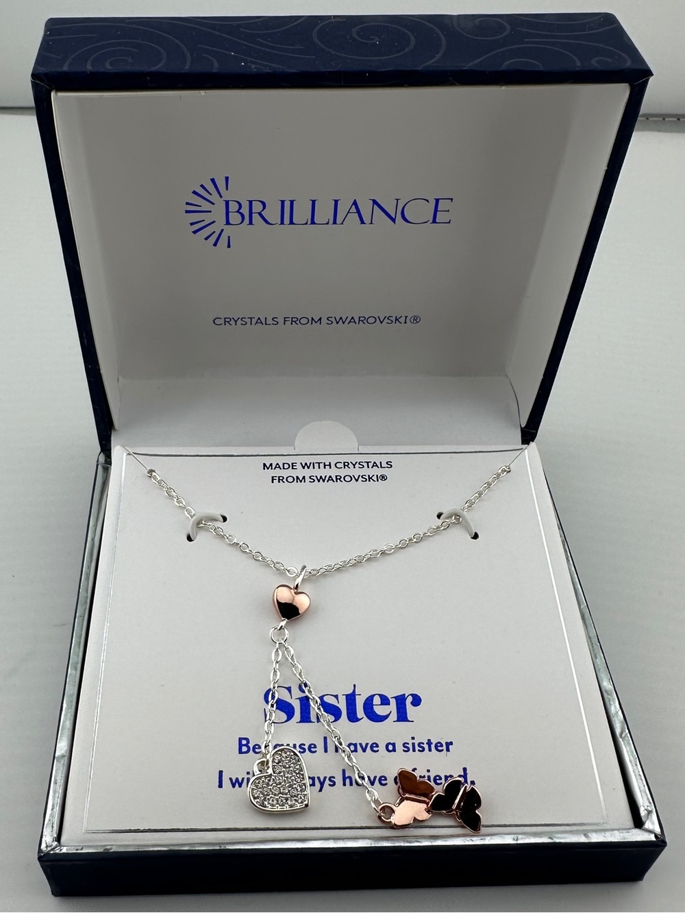 Swarovski Silver Necklace with Rose Gold Heart Accents